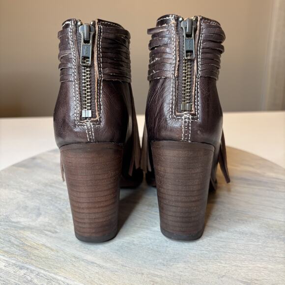Bed Stu Onset Olivia Peep Toe Women's Fringe Brown Leather Booties Size 6.5 - Picture 7 of 12
